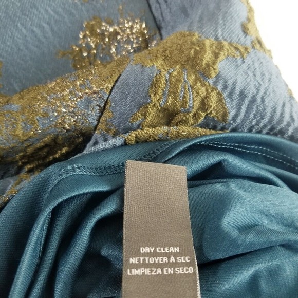 Vera Wang Brocade Dress Women Size 6 Dark Teal Green Metallic V-cut Back Lined - Picture 15 of 16